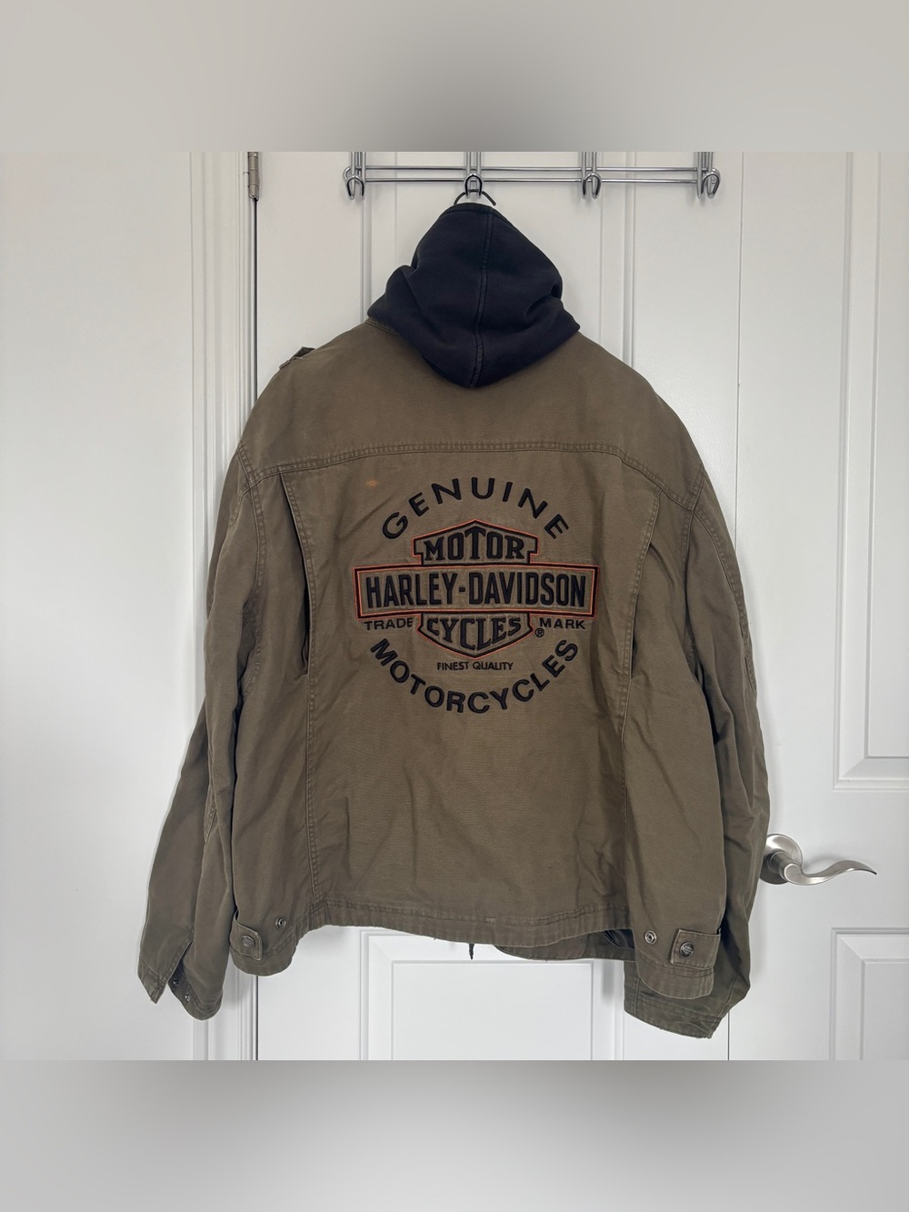 Vintage Harley-Davidson Olive Green Cotton Canvas 3-in-1 Military Biker Jacket